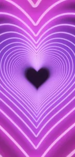 Purple heart tunnel wallpaper with bright gradient effect.