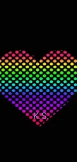 Rainbow heart design on black wallpaper.