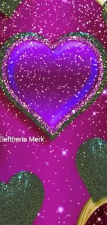 Vibrant purple heart wallpaper with glitter.