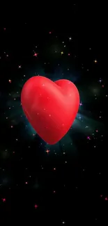 Glowing red heart with stars on black background wallpaper.