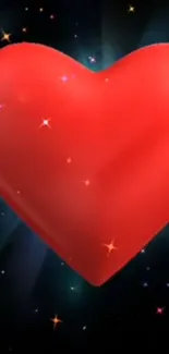 Glowing red heart with starry background wallpaper.