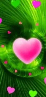 Bright green and pink heart wallpaper design.