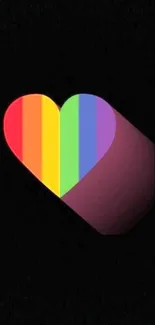 Vibrant heart wallpaper with rainbow stripes on a black background.