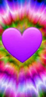 Vibrant purple heart with colorful burst wallpaper.