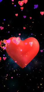 Vibrant heart wallpaper with colorful glowing hearts.