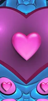 Futuristic pink heart on purple background.