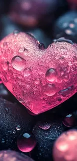 Close-up of pink heart with water droplets in artistic design.