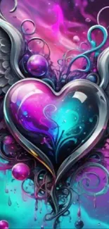 Vibrant artistic wallpaper with winged heart design.