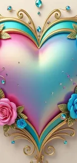 Vibrant heart with colorful roses wallpaper