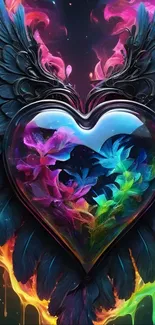 Colorful heart with wings, vibrant design.