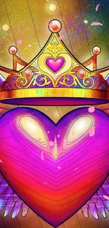 Vibrant heart with colorful wings and crown mobile wallpaper