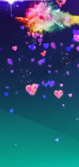 Vibrant wallpaper with colorful hearts