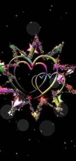 Vibrant heart and star design on a black background.