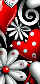 Vibrant wallpaper with hearts and flowers design.