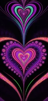 Vibrant abstract heart patterns on mobile wallpaper.