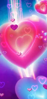 Vibrant pink and purple hearts wallpaper for phones.