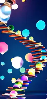 Colorful spherical helix on blue background mobile wallpaper.
