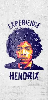 Vibrant stylized Hendrix portrait on textured wallpaper.