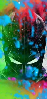 Superhero silhouette with colorful abstract background.