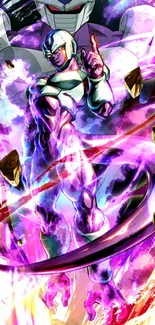 Dynamic anime hero with cosmic colors and energy burst.