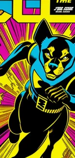 Comic-style superhero dog with vibrant colors.