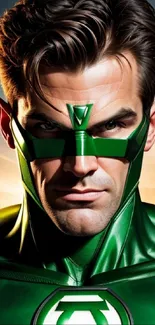 Green Lantern superhero with iconic green costume and dynamic background.