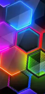 Vibrant neon hexagonal pattern wallpaper