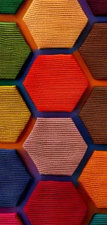 Vibrant hexagon pattern with colorful textures.