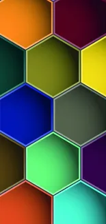 Vibrant hexagonal pattern wallpaper with bold colors.