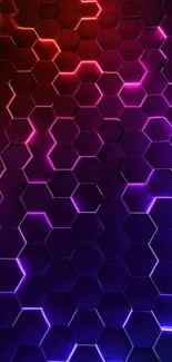 Vibrant hexagonal neon wallpaper with purple, pink, and red hues.