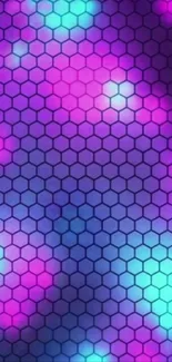 Vibrant hexagonal pattern with purple and blue hues.