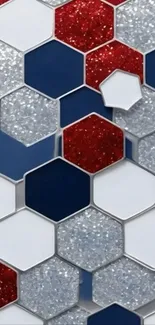 Hexagonal pattern wallpaper with glitter.