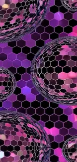 Hexagonal pattern with vibrant spheres in purple.