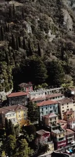 Colorful hillside townscape with lush greenery.