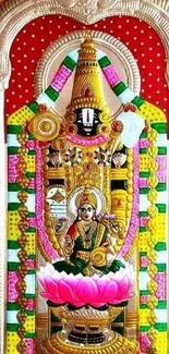 Colorful Hindu deity mobile wallpaper with intricate details in red and gold.