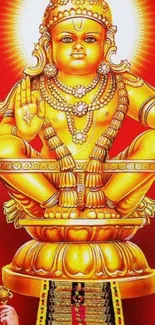 Vibrant Hindu deity with rich red and golden colors as a mobile wallpaper.