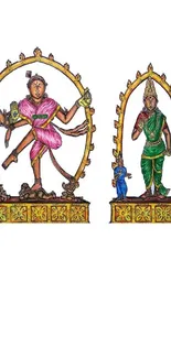 Colorful Hindu deities on artistic background.