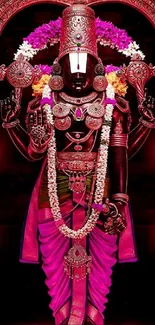 Hindu deity sculpture with jewelry and vibrant colors.