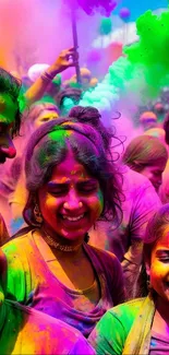 Colorful Holi festival with smiling people