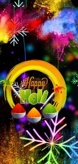 Colorful Holi festival mobile wallpaper with vibrant design and bright splashes.