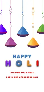 Colorful Holi mobile wallpaper with vibrant hanging designs.