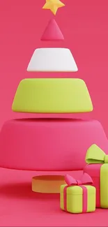 Vibrant holiday decor wallpaper with pink background and colorful shapes.