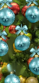 Festive holiday wallpaper with colorful ornaments