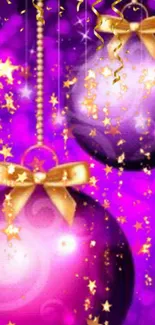 Festive purple and gold ornament mobile wallpaper with stars.