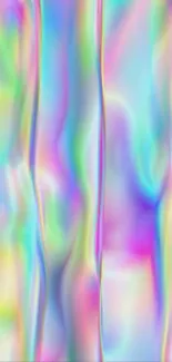 Vibrant holographic wallpaper with iridescent colors and fluid patterns.