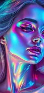 Vibrant metallic portrait with holographic colors