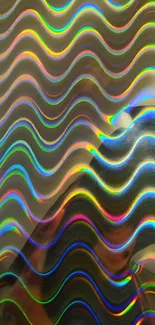 Vibrant holographic wave pattern wallpaper for mobile.