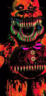 Bright red and green animatronic horror wallpaper with a spooky design.