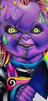 Colorful horror character drawing with vibrant purple hues.