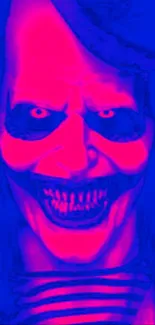 Neon blue and pink horror clown wallpaper.